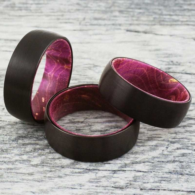 TERRE Purple Heart Wood Inlaid Black Ceramic Ring with Beveled Edges - –  Tungsten Craft